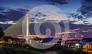 Ada bridge over the Sava river in Belgrade, Serbia, by night