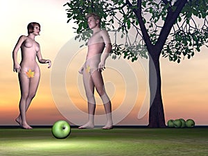 Adam and Eve - 3D render