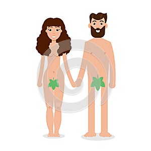 Adam and Eve cartoon character in flat style.