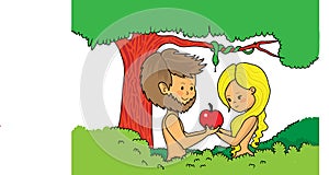 Adam and Eve holding apple