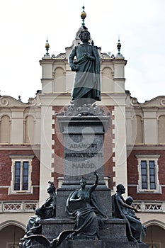 Adam Mickiewic Monument at Main Market Square in Krakow, Poland photo