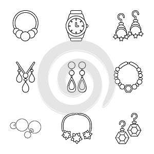 Adamantine icons set, outline style