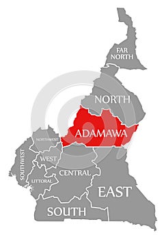 Adamawa region red highlighted in map of Cameroon