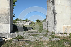 Adamclisi ruins in Romania, entrance close-up view