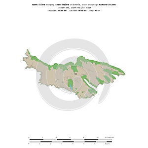 Adams Island. New Zealand. Shape on white. Topo standard photo