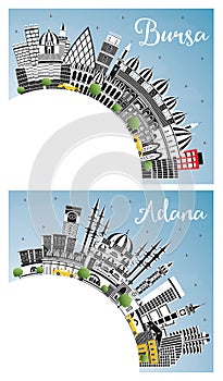 Adana and Bursa Turkey City Skyline Set