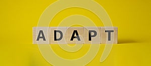 Adapt symbol. Concept word Adapt on wooden cubes. Beautiful yellow background. Business and Adapt concept. Copy space