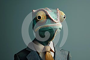 Adaptable Anthropomorphic chameleon businessman. Generate Ai