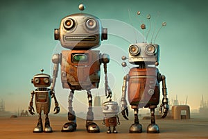 Adaptable Robot family creative. Generate Ai