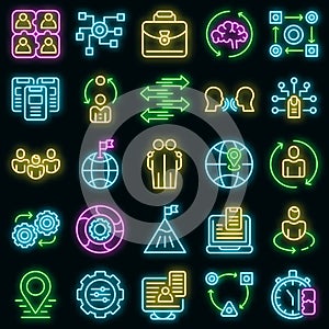 Adaptation icons set vector neon