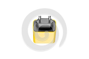 adapter for charger with USB and Type C connector, yellow, on isolated or white background