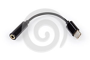 Adapter USB-C to analog stereo audio on white background