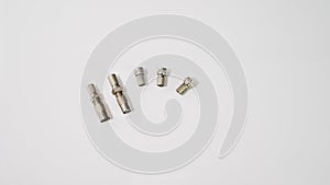 Adapters for a television antenna.On a white background.Top view