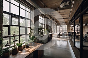 adaptive reuse and renovation project, where old factory has been transformed into modern office space