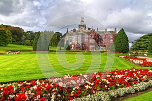 Adare gardens and castle in red ivy