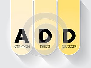 ADD - Attention Deficit Disorder is one of the most common neurodevelopmental disorders of childhood, text concept for