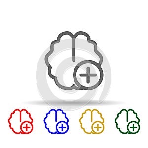 Add brain multi color style icon. Simple thin line, outline vector of web icons for ui and ux, website or mobile application