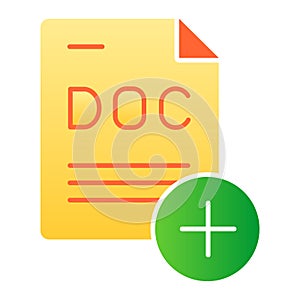 Add document flat icon. File with plus vector illustration isolated on white. Add paper gradient style design, designed