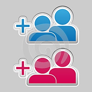 Add A Friend Sticker - Silver Blue And Pink Metallic Vector Illustration - Isolated On Gray Background