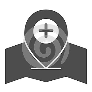 Add location pin solid icon. Gps pin vector illustration isolated on white. Map pointer and plus glyph style design