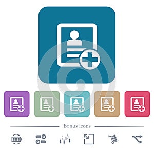 Add new contact flat icons on color rounded square backgrounds