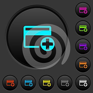 Add new credit card dark push buttons with color icons