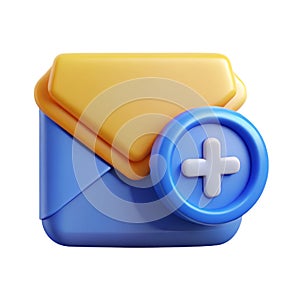 Add New Email 3D Icon with Plus Symbol for Inbox and Communication Graphics