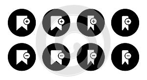 Add and remove bookmark icon set collection on black circle