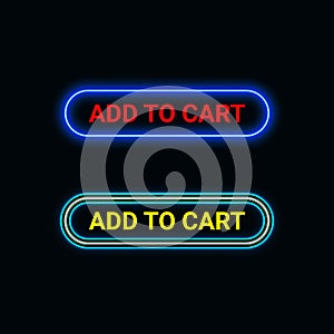 Add to cart button neon blue icon for website, mobile application and template UI material. vector illustration