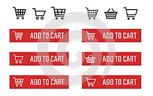 Add to cart button set, shopping trolley signs