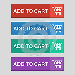 Add to cart flat buttons on grey background.