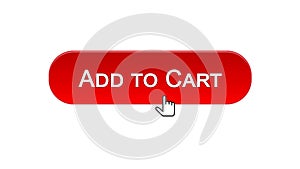 Add to cart web interface button clicked with mouse cursor, red color design