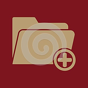 The add to folder icon. Data and directory, archive, storage symbol. Flat