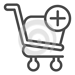 Add to shopping cart line icon. Market trolley with plus button sign. Commerce vector design concept, outline style