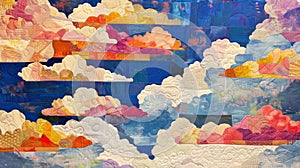 Add a touch of artistic flair to your podium with these unique patchwork quilt clouds perfectly pieced together to