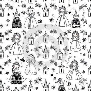 Hand-Drawn Princess Pattern Design photo