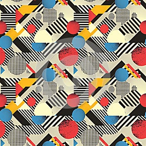 Bold \'80s Neon Geometric Seamless Pattern Perfect for Textiles, Home Decor, and Fashion Accessories photo