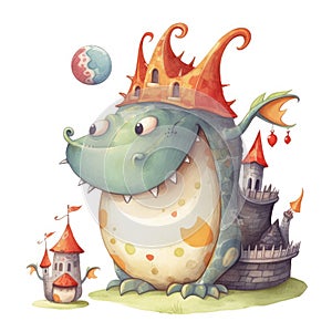 Add a touch of whimsy to your designs with funny dragon and castle clipart for sublimation watercolor, where playful characters