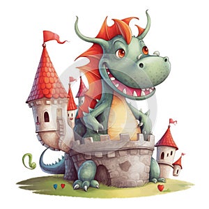 Add a touch of whimsy to your designs with funny dragon and castle clipart for sublimation watercolor, where playful characters