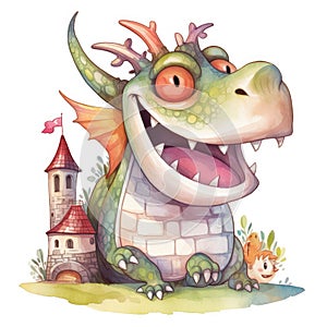 Add a touch of whimsy to your designs with funny dragon and castle clipart for sublimation watercolor, where playful characters