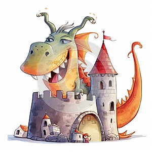 Add a touch of whimsy to your designs with funny dragon and castle clipart for sublimation watercolor, where playful characters