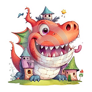 Add a touch of whimsy to your designs with funny dragon and castle clipart for sublimation watercolor, where playful characters