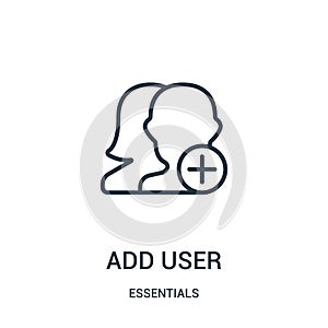 add user icon vector from essentials collection. Thin line add user outline icon vector illustration. Linear symbol for use on web