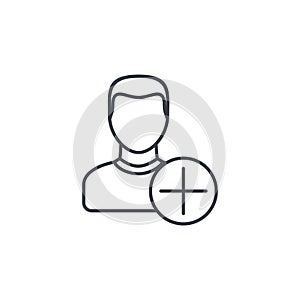 Add user, new friend, member and plus sign, thin line icon. Linear vector symbol