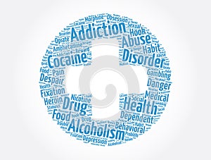 Addiction cross word cloud collage, health concept background