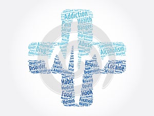 Addiction cross word cloud collage, health concept background