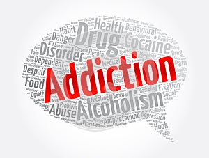 Addiction message bubble word cloud collage, health concept background