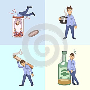 Addictions and bad habbits. Set of example characters. Vector illustration. Isolated. photo
