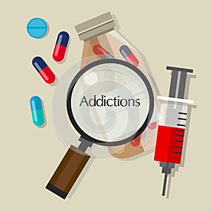 Addictions drug addicts pills overdose vector illustration icon photo