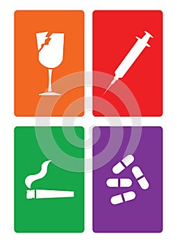 Addictions icons in different color backgrounds photo